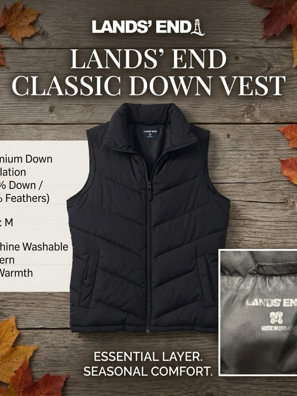 Lands' End Classic Down Vest - Black